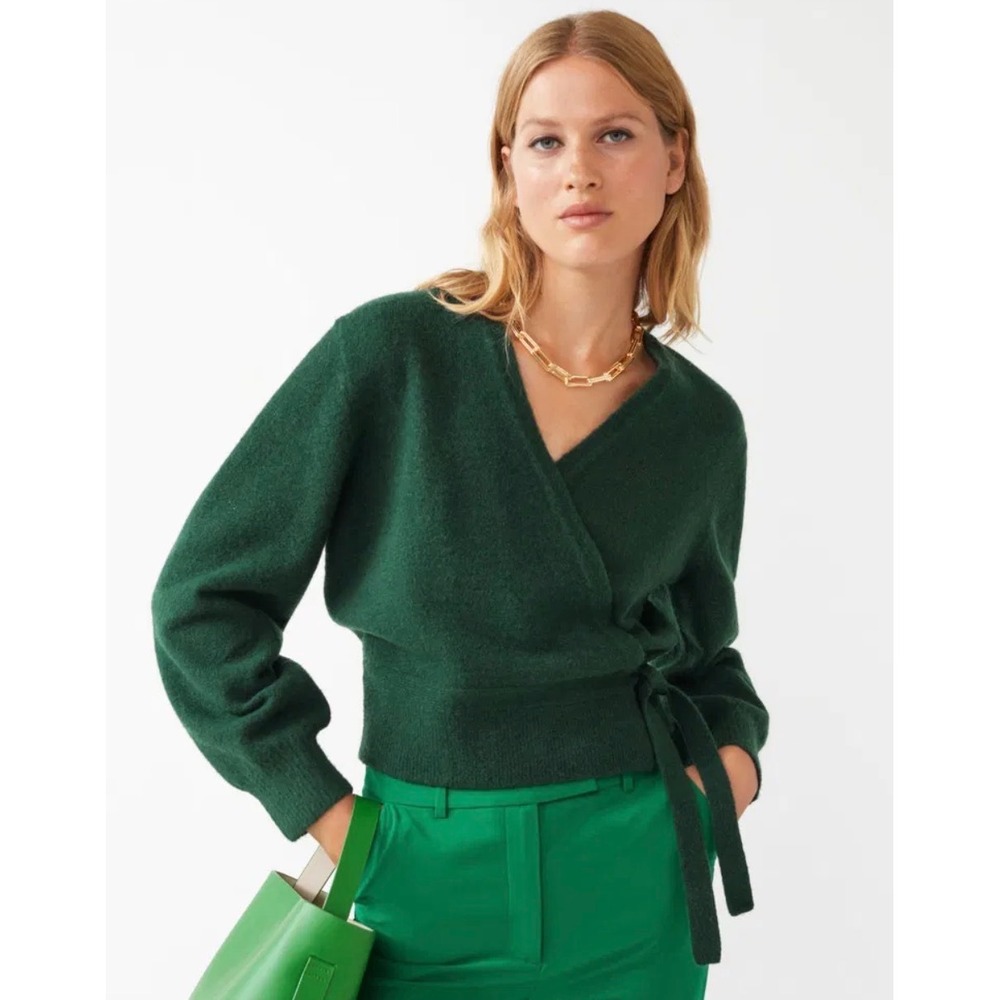 GB Dillard's Dark Forest Green Knit Wrap Cardigan Tie Waist Ballerinacore Sz S